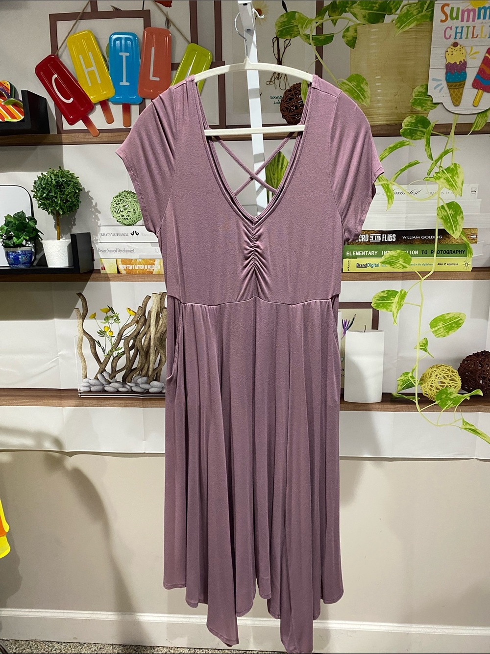 torrid Mauve V-Neck Crisscross Midi Dress Ptp is 18. Size 0.